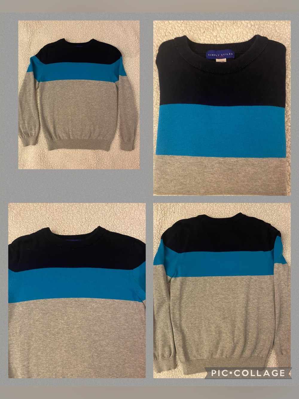 Boys Simply styled by Sears striped sweater (M) gray blue and navy blue …
